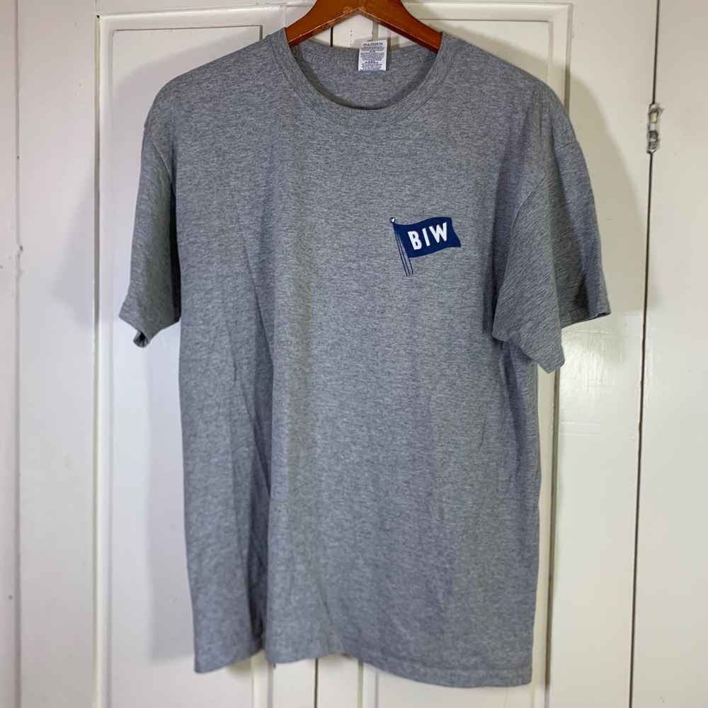 Bath Iron Works BIW Maine Navy Destroyer Graphic T-Shirt Gray Large Jerzees Mens